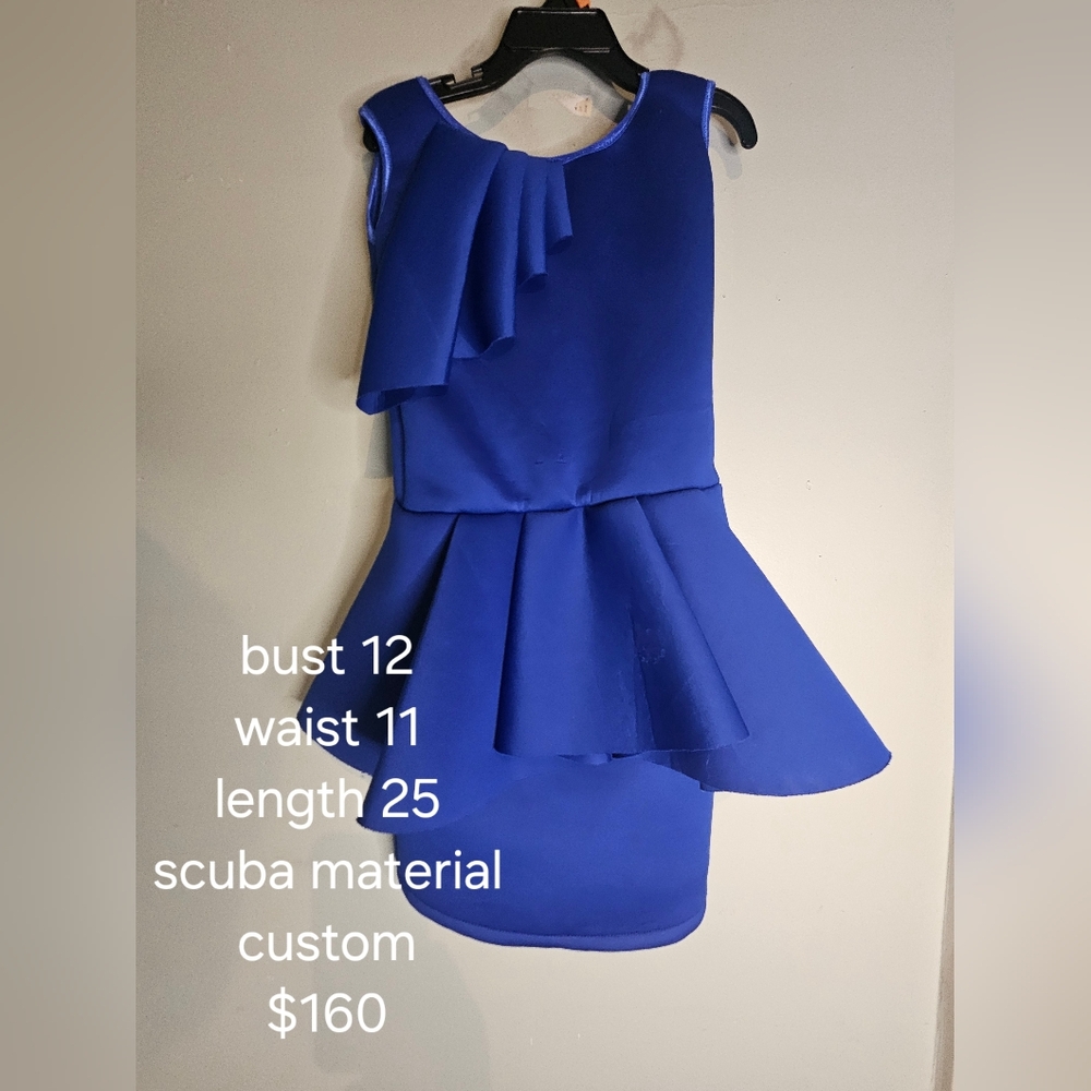 Blue scuba material custom girls dress royal blue